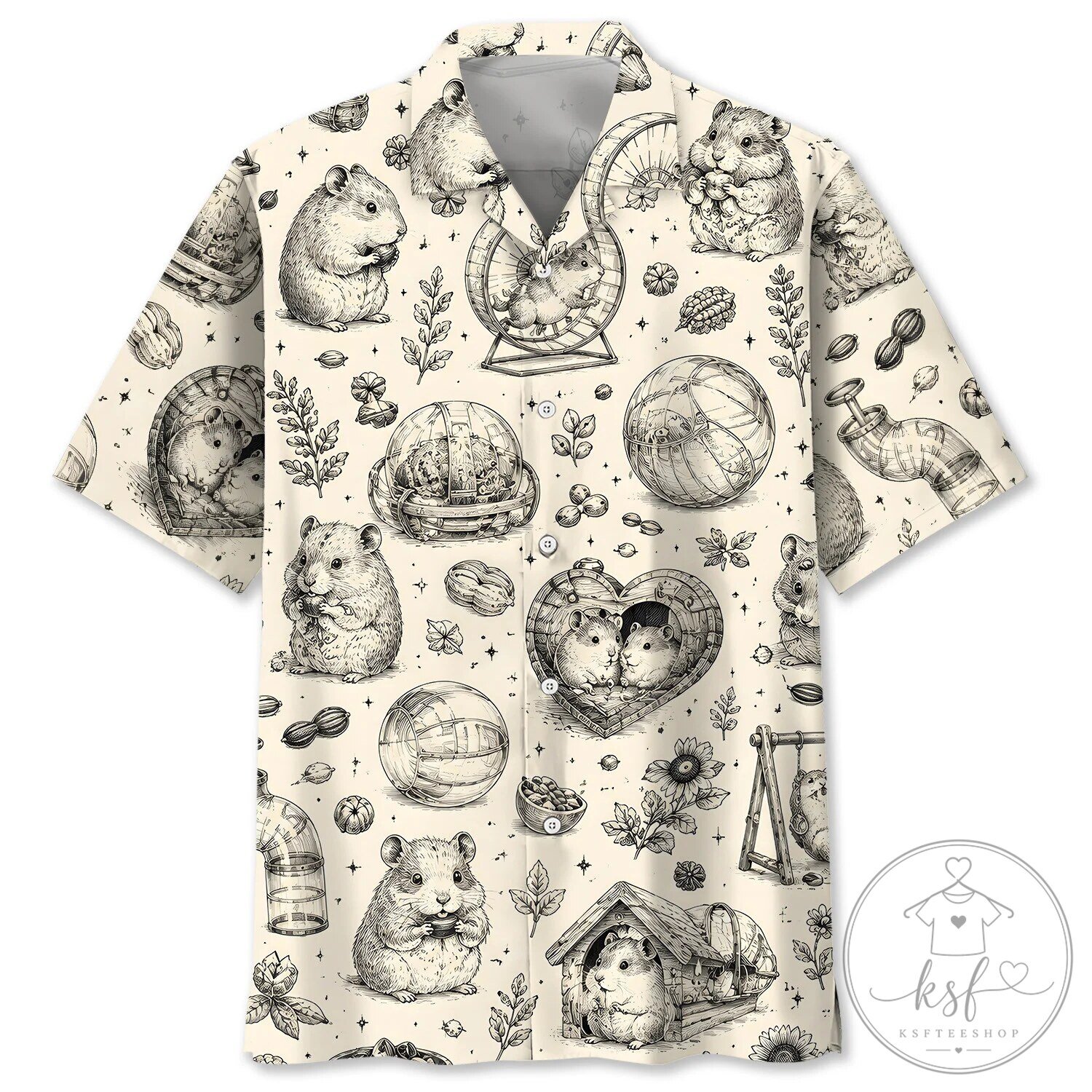 Vintage Hamster Activities Hawaiian Shirt for Men and Women