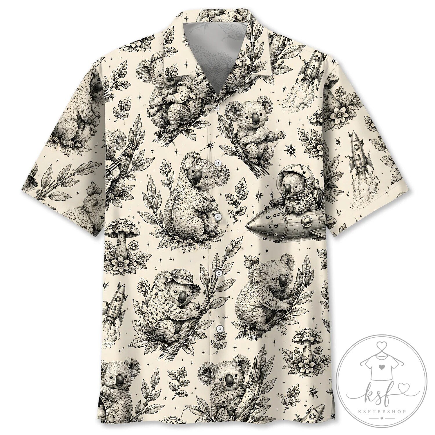 Cute Koala Bear Astronaut Rocket Ship Hawaiian Shirt