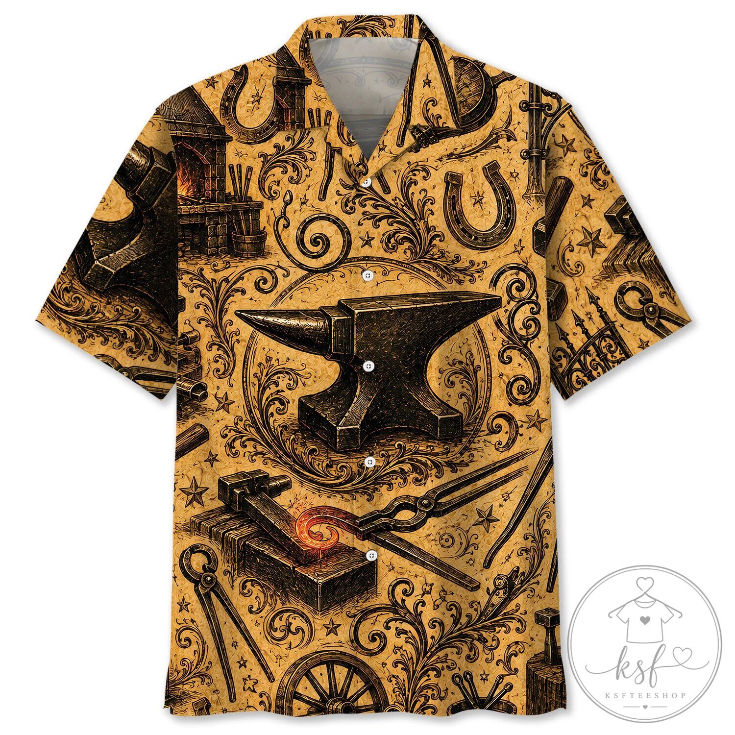 Vintage Blacksmith Anvil Forge Tools Hawaiian Shirt for Men