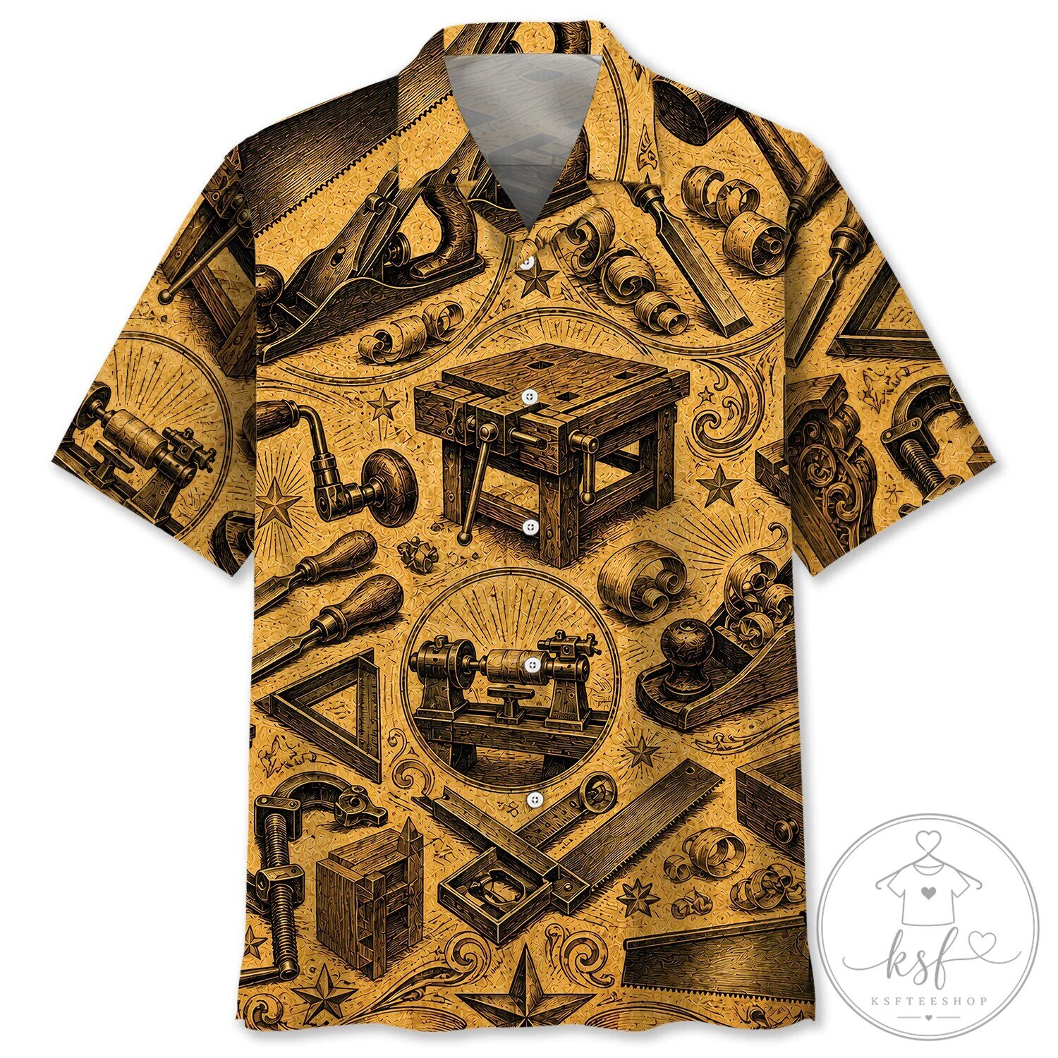 Hawaiian Shirt for Men Featuring Vintage Woodworking Tools Design