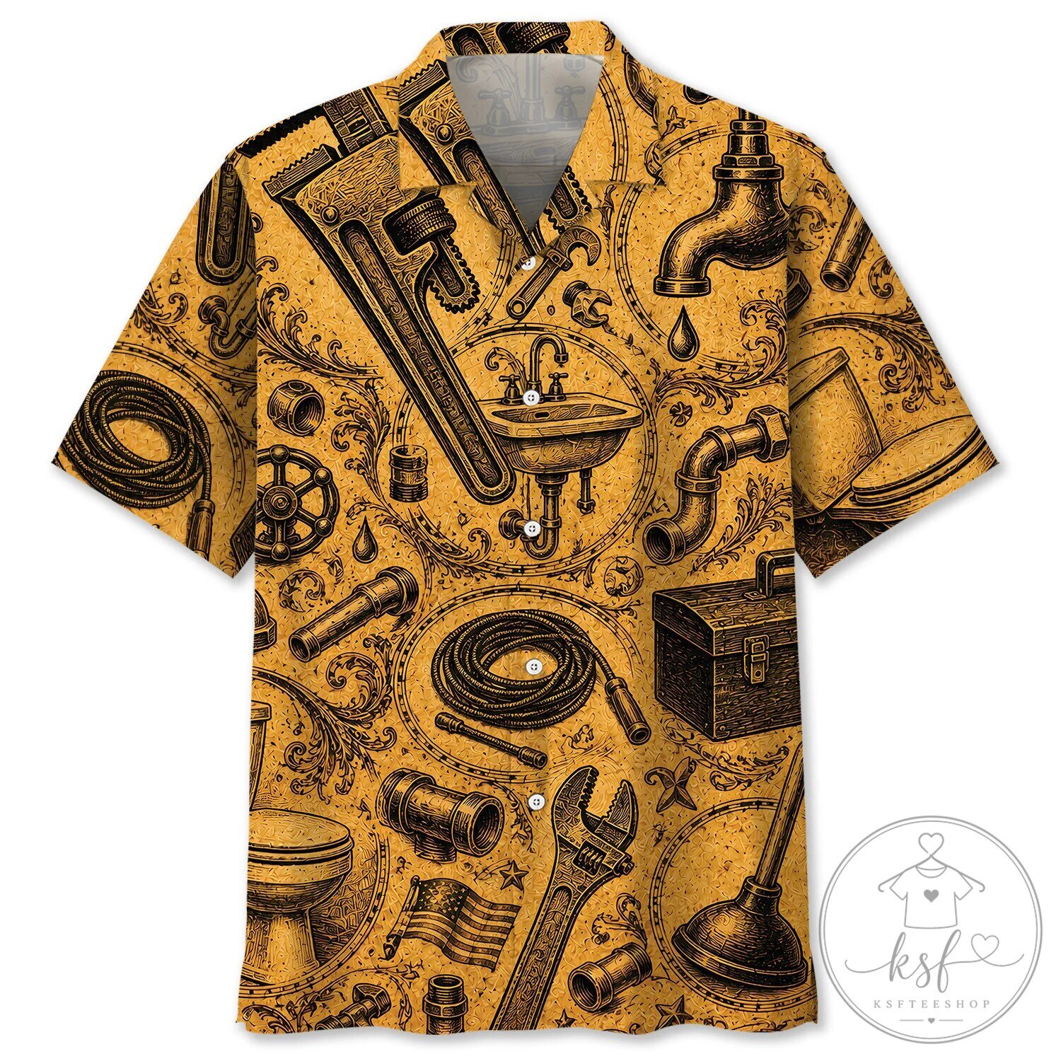 Vintage Plumber Tools Pattern Hawaiian Shirt for Men 2 Vintage Plumber Tools Pattern Hawaiian Shirt for Men