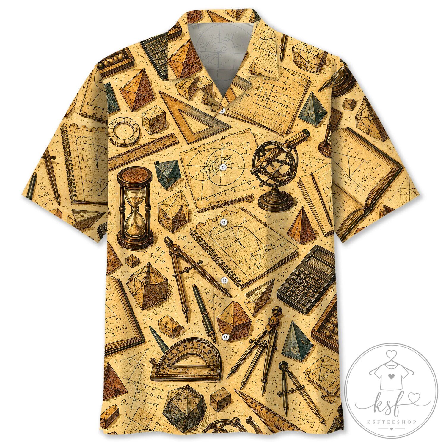 Vintage Mathematics Teacher Hawaiian Shirt, Geometry Math Tools Pattern Button Down