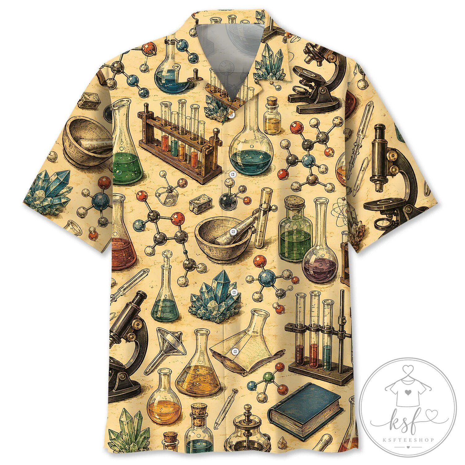 Vintage Chemistry Teacher Science Lab Equipment Hawaiian Shirt