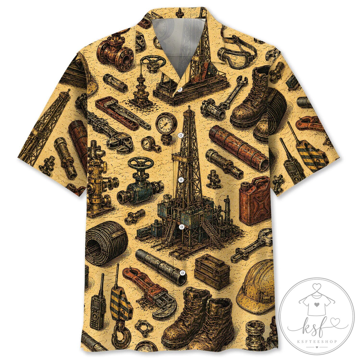 Vintage Oilfield Worker Tools and Equipment Hawaiian Shirt