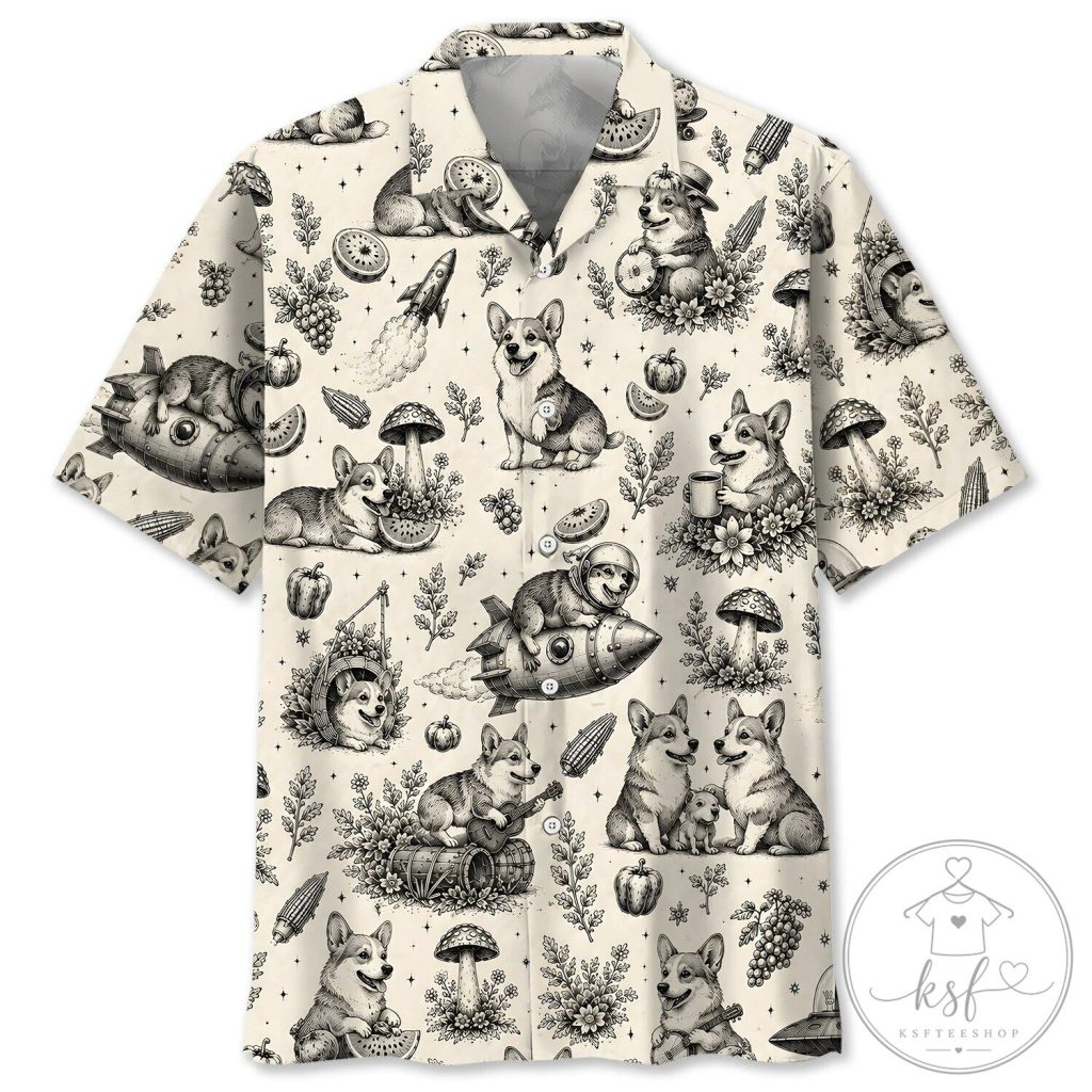 Vintage Corgi Activities Hawaiian Shirt for Men and Women