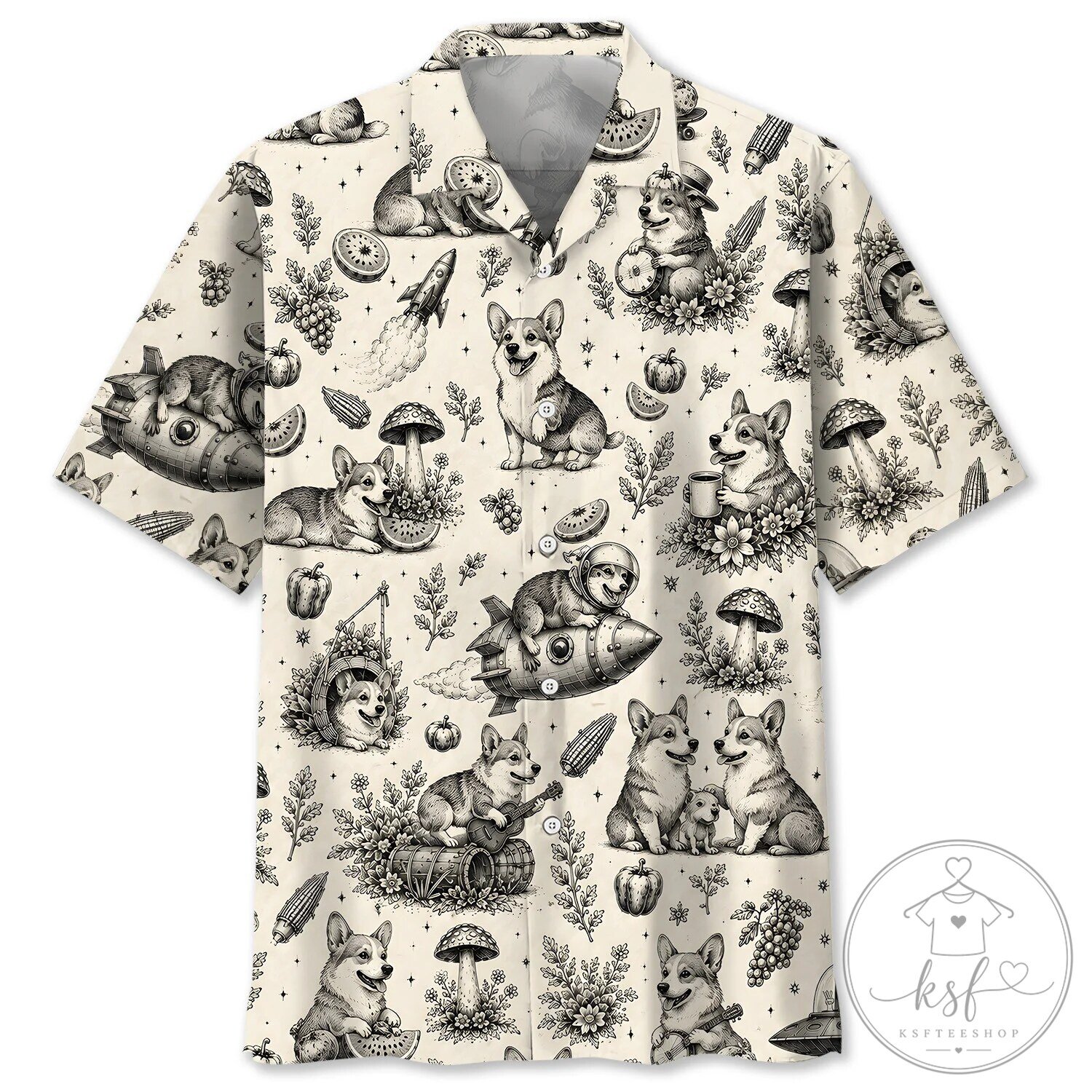 Vintage Corgi Activities Hawaiian Shirt for Men and Women