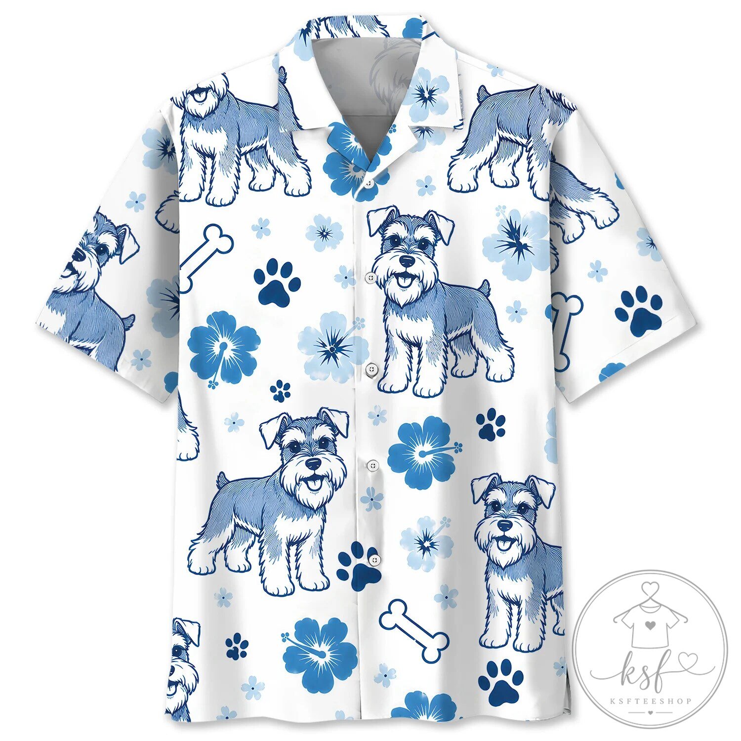 Miniature Schnauzer Dog Blue Hibiscus Hawaiian Shirt