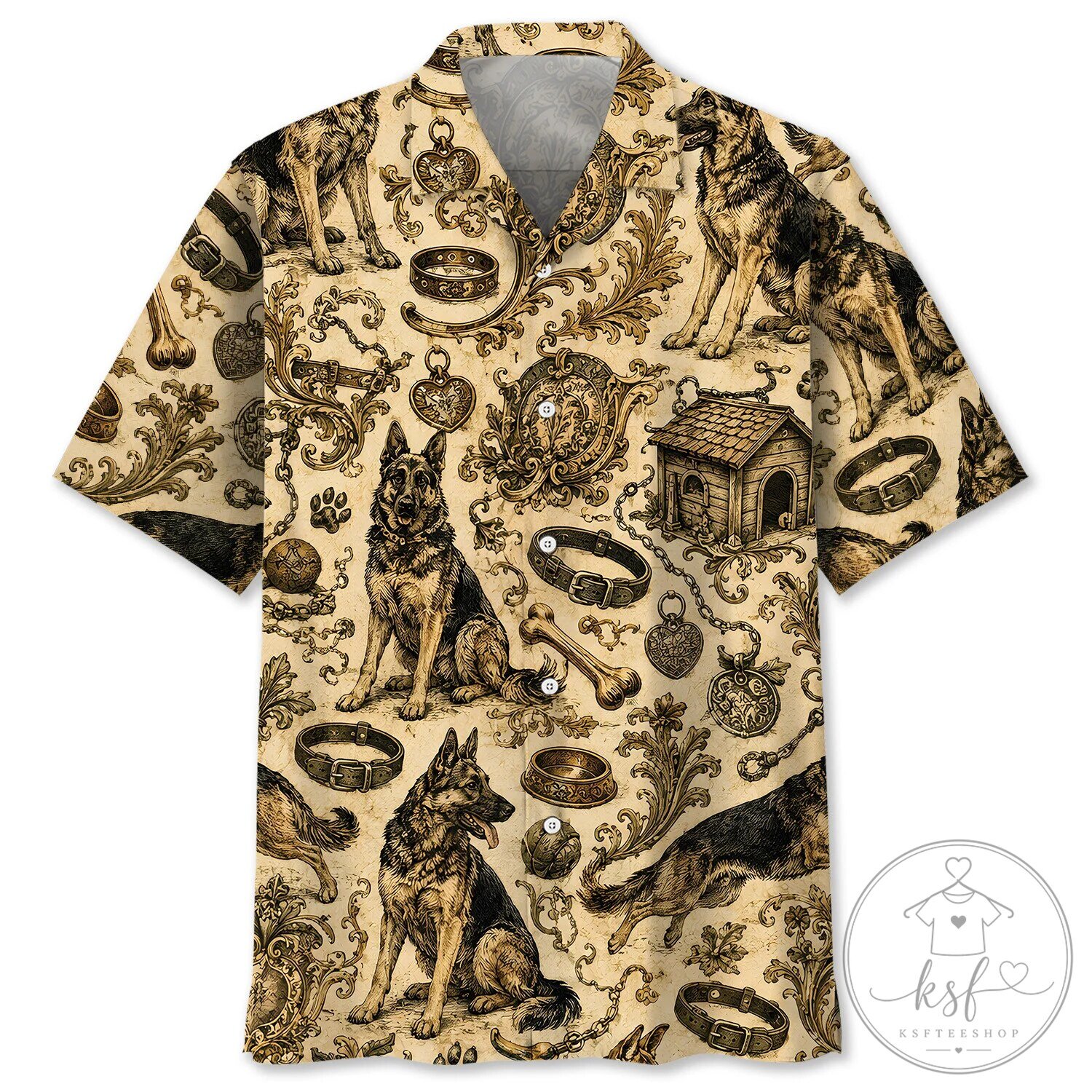 German Shepherd Dog Vintage Style Hawaiian Shirt