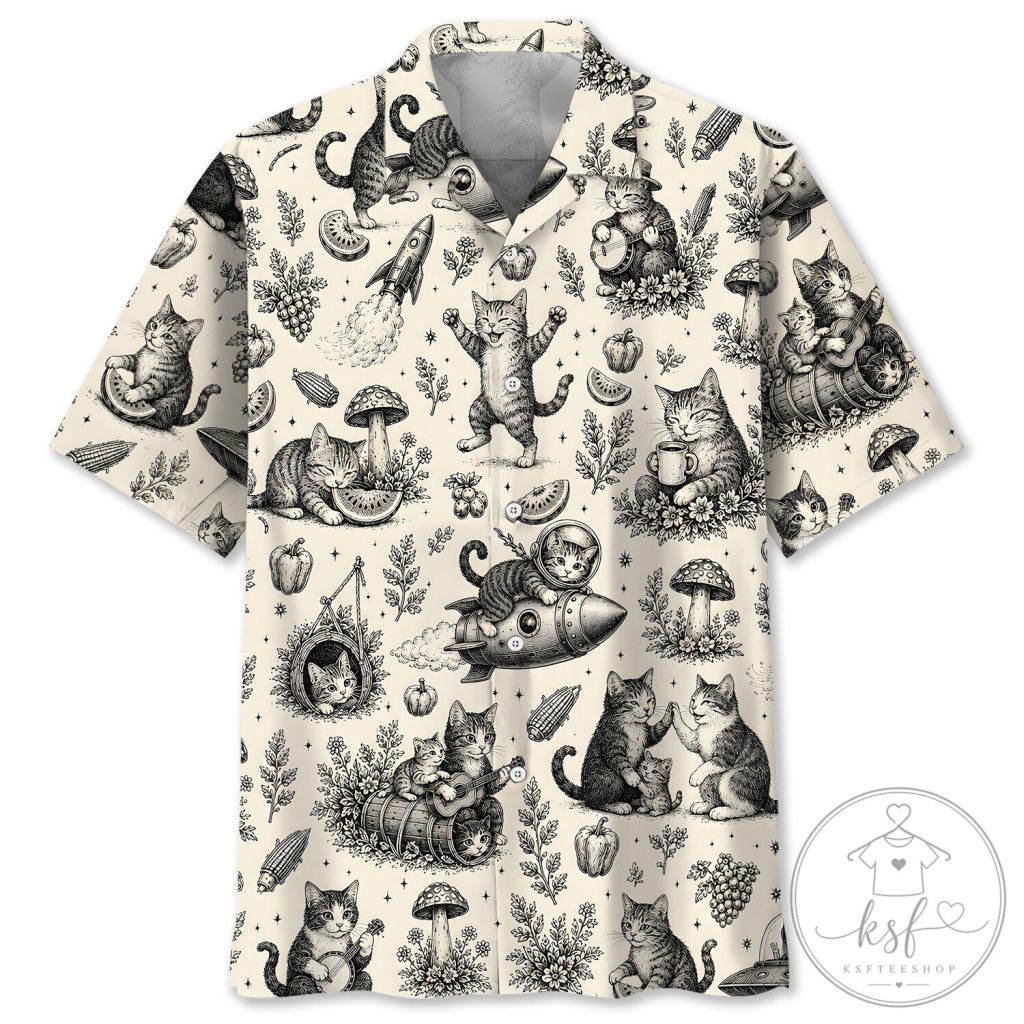 Vintage Cats Playing In Space Hawaiian Shirt Vintage Cats Playing In Space Hawaiian Shirt