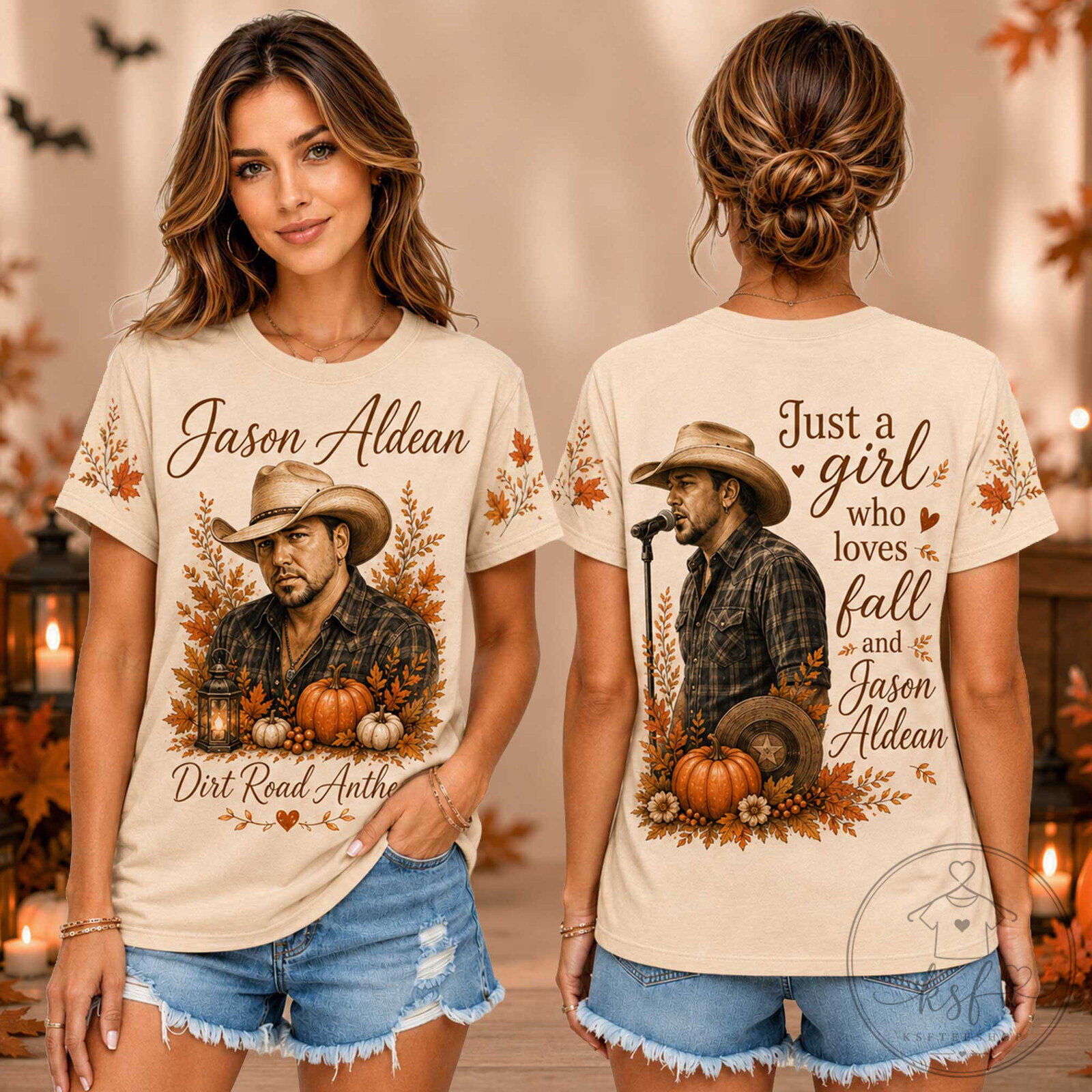 Jason Aldean Autumn Fall Shirt with Pumpkins and Leaves for Country Music Fans