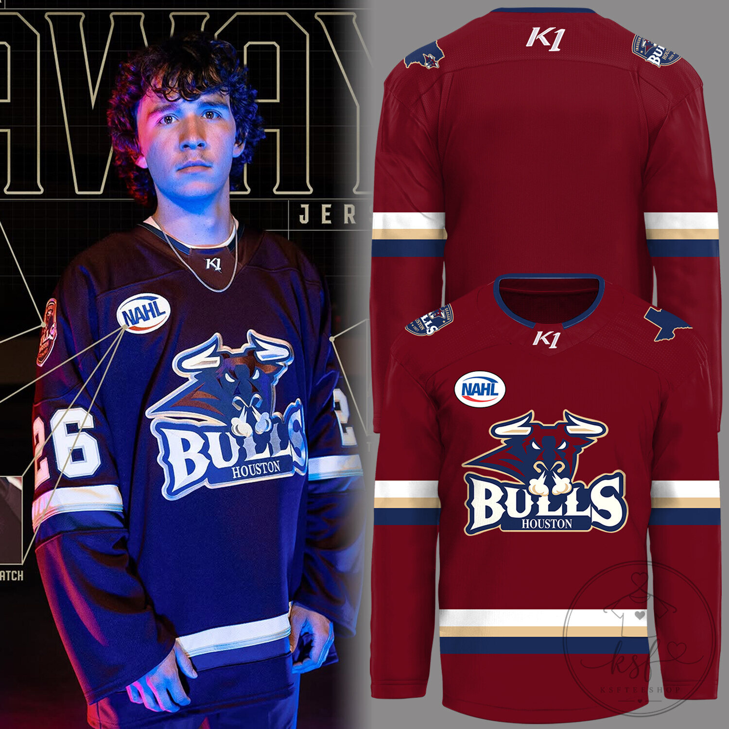 Houston Bulls National American Hockey League Maroon Hockey Jersey