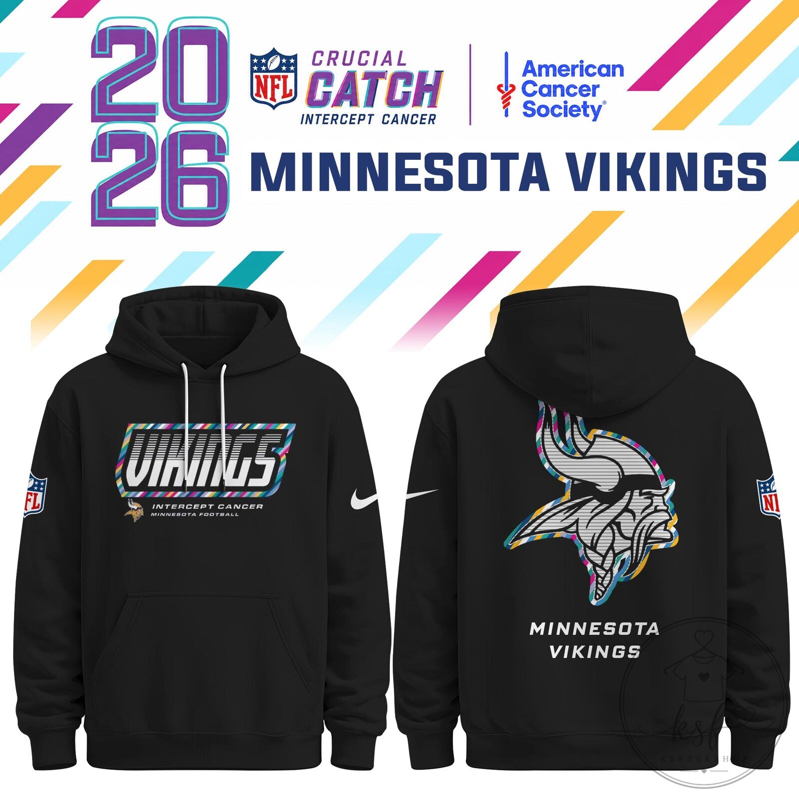Minnesota Vikings Crucial Catch Intercept Cancer 2026 NFL Football Hoodie