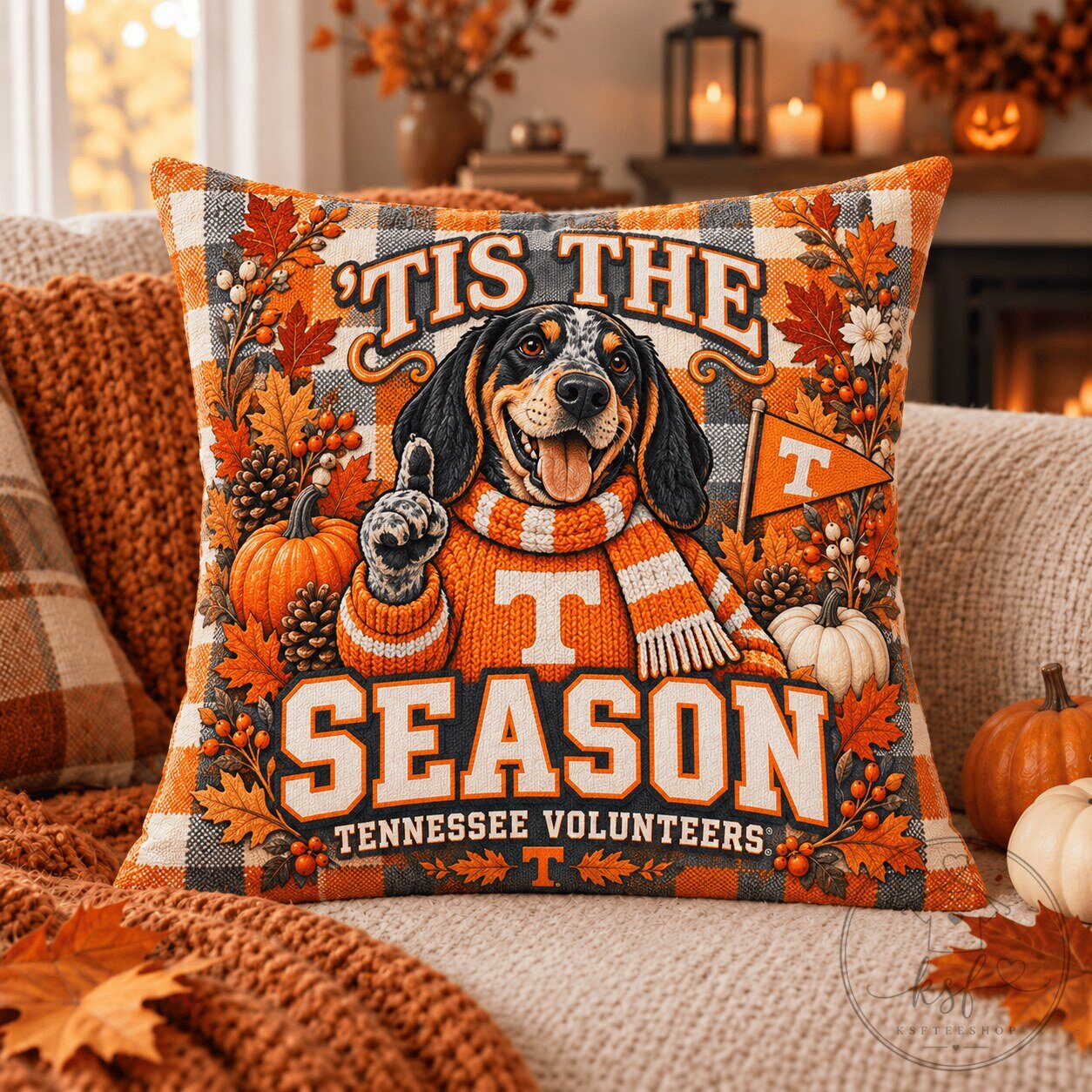 Tennessee Volunteers Tis The Season Fall Mascot Decorative Pillow