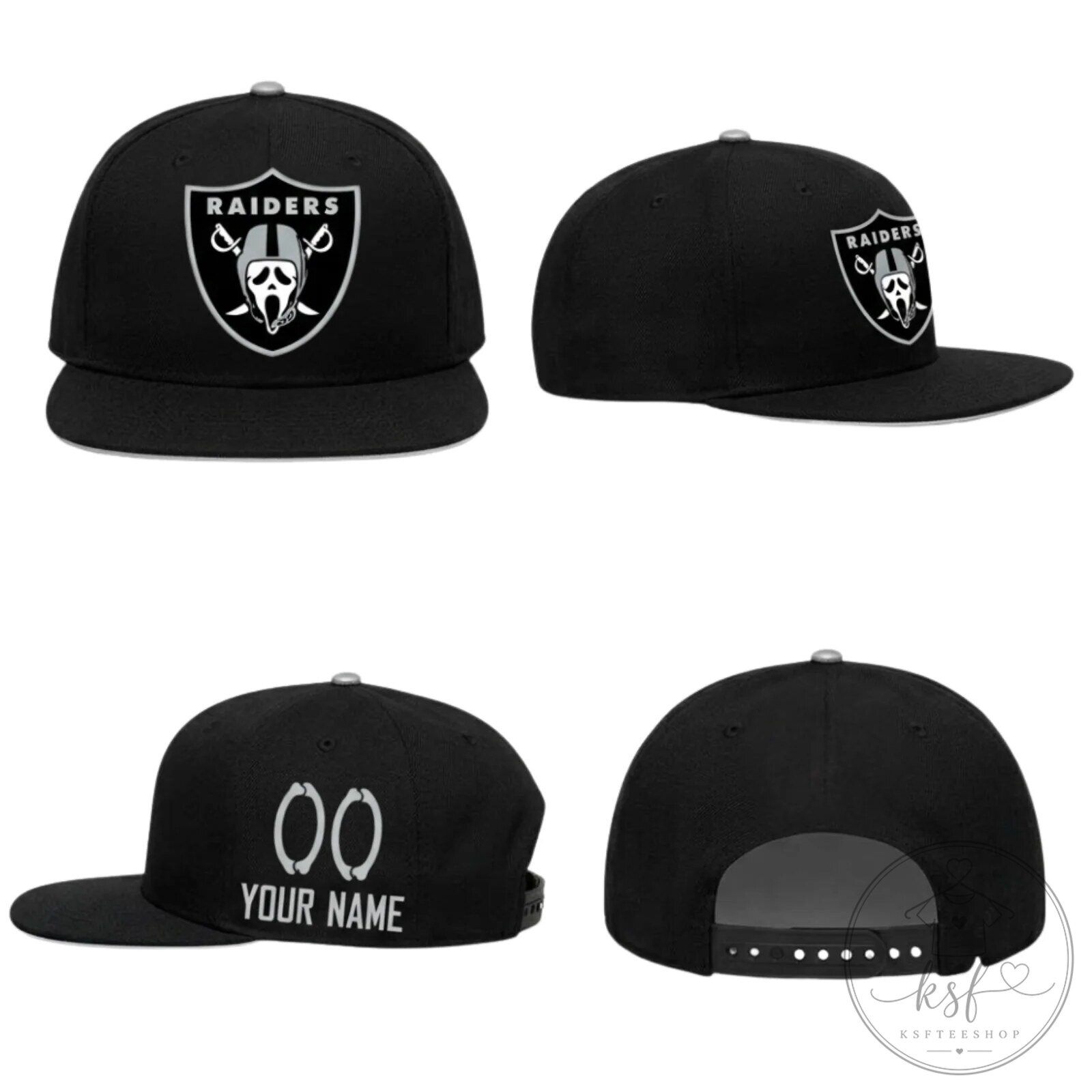 Custom Snapback Hat with Ghost Face Scream Design for Las Vegas Raiders Fans