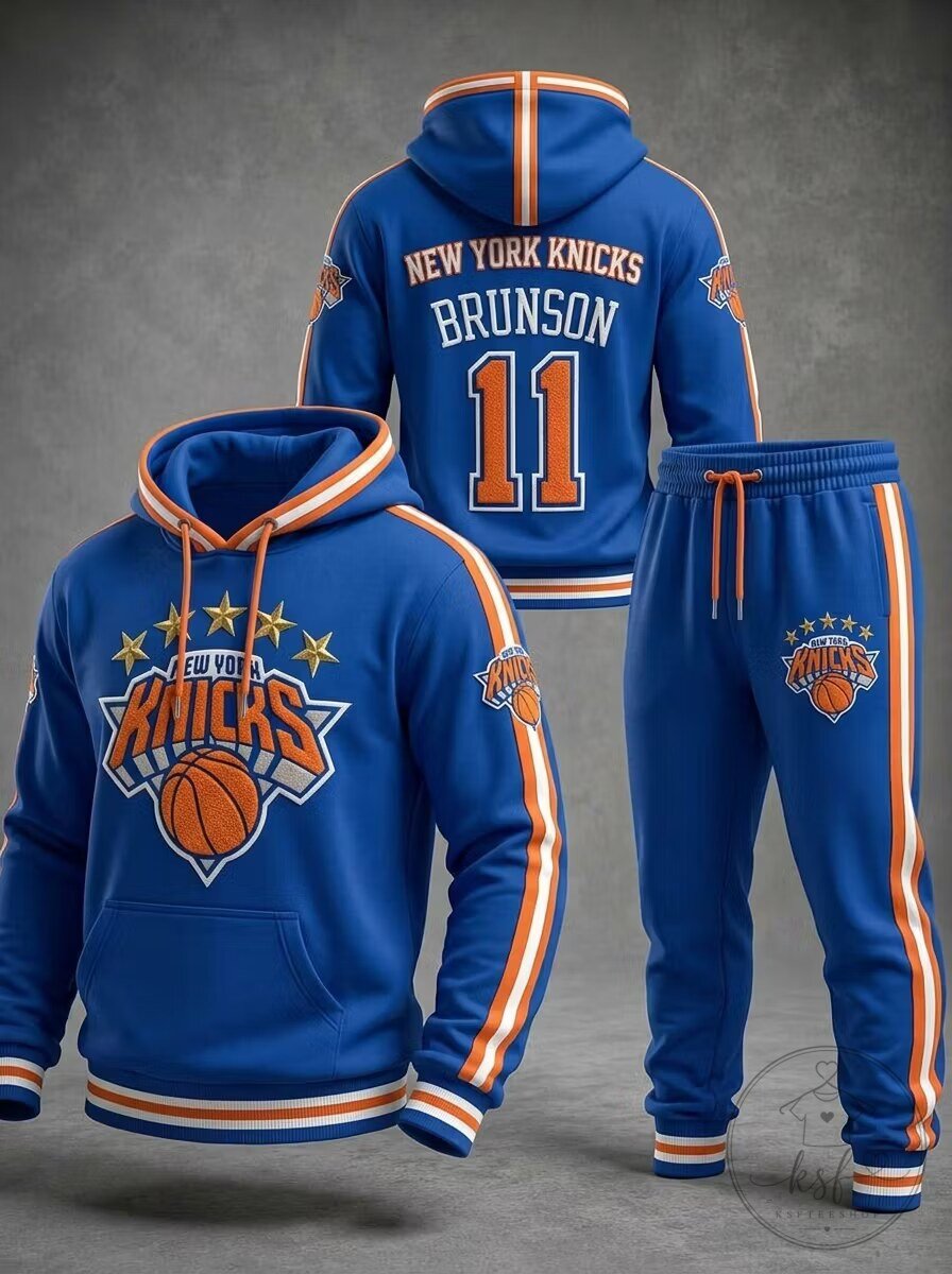 New York Knicks Jalen Brunson Number 11 Basketball Hoodie and Jogger Set