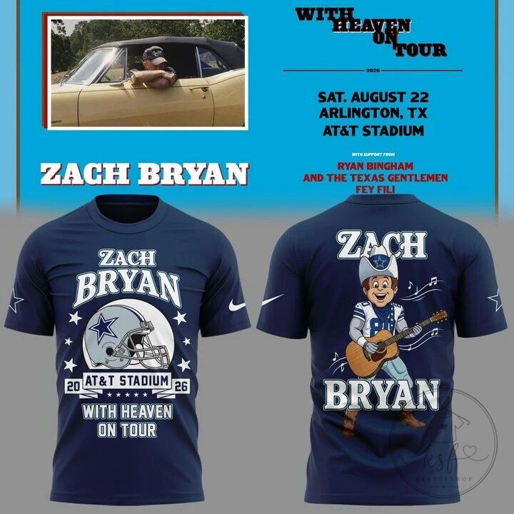 Zach Bryan Shirt Dallas Cowboys With Heaven On Tour AT&T Stadium 2026 T-Shirt