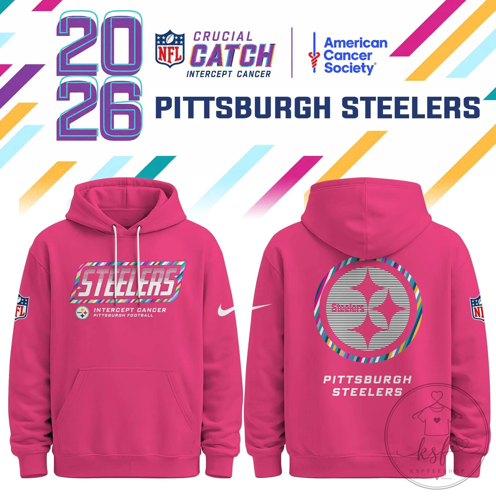 Pittsburgh Steelers 2026 Crucial Catch Intercept Cancer Pink Hoodie