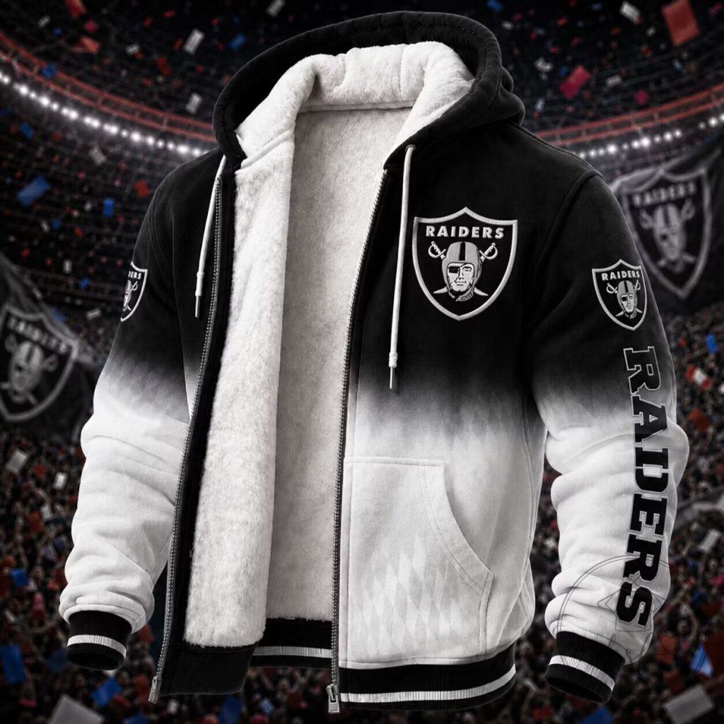 Las Vegas Raiders Football Team Black and White Gradient Sherpa Lined Hoodie Las Vegas Raiders Football Team Black and White Gradient Sherpa Lined Hoodie