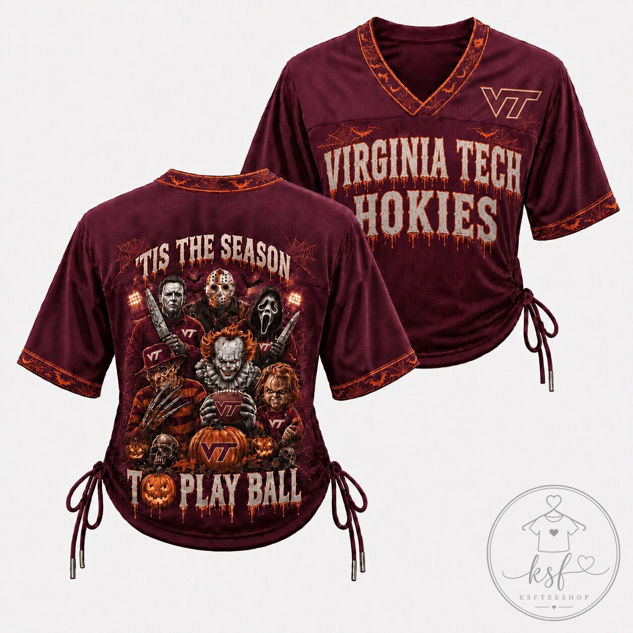 Virginia Tech Hokies Halloween Slasher Movie Horror Characters Women's Football Jersey