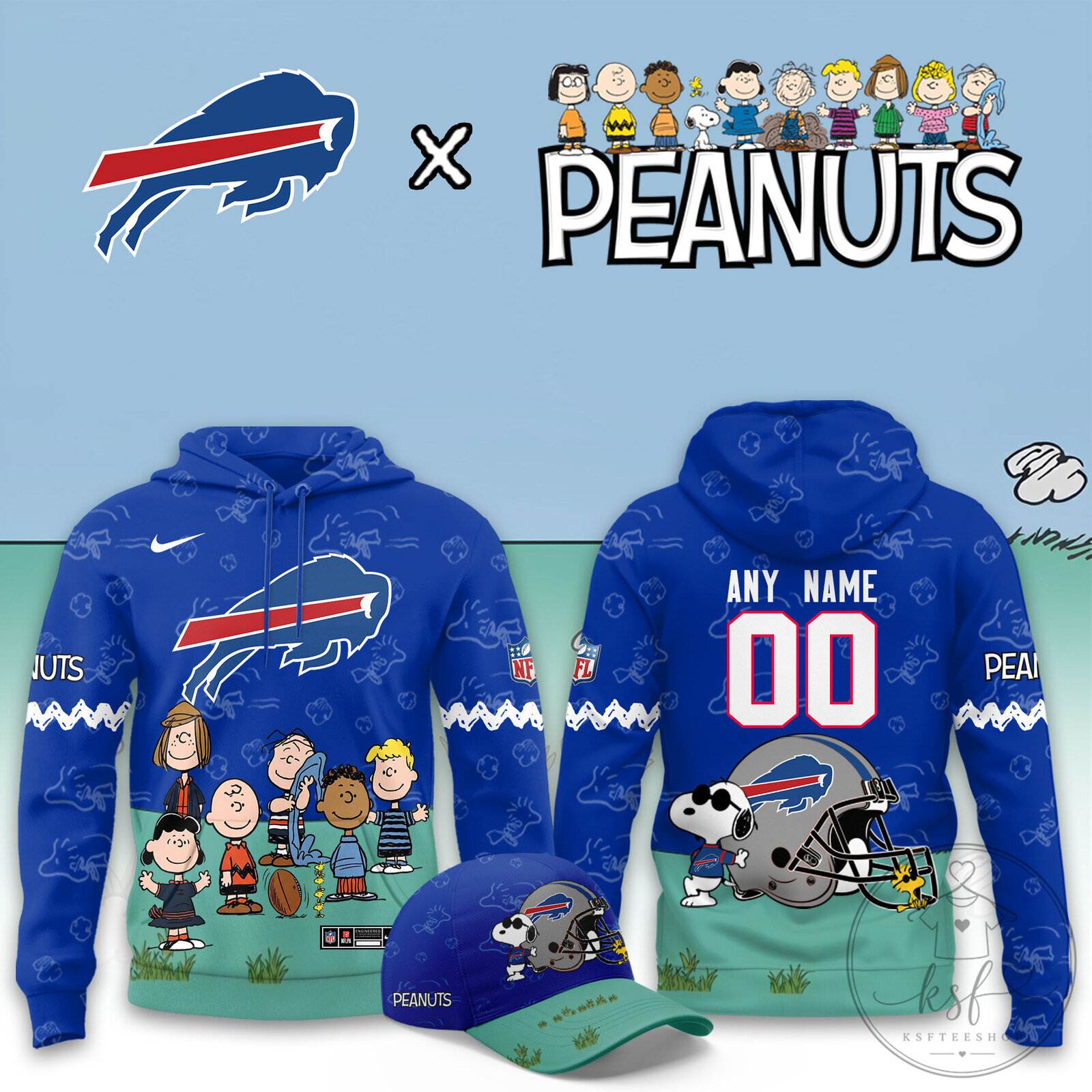 Buffalo Bills Peanuts Snoopy Christmas Custom Name Number Hoodie