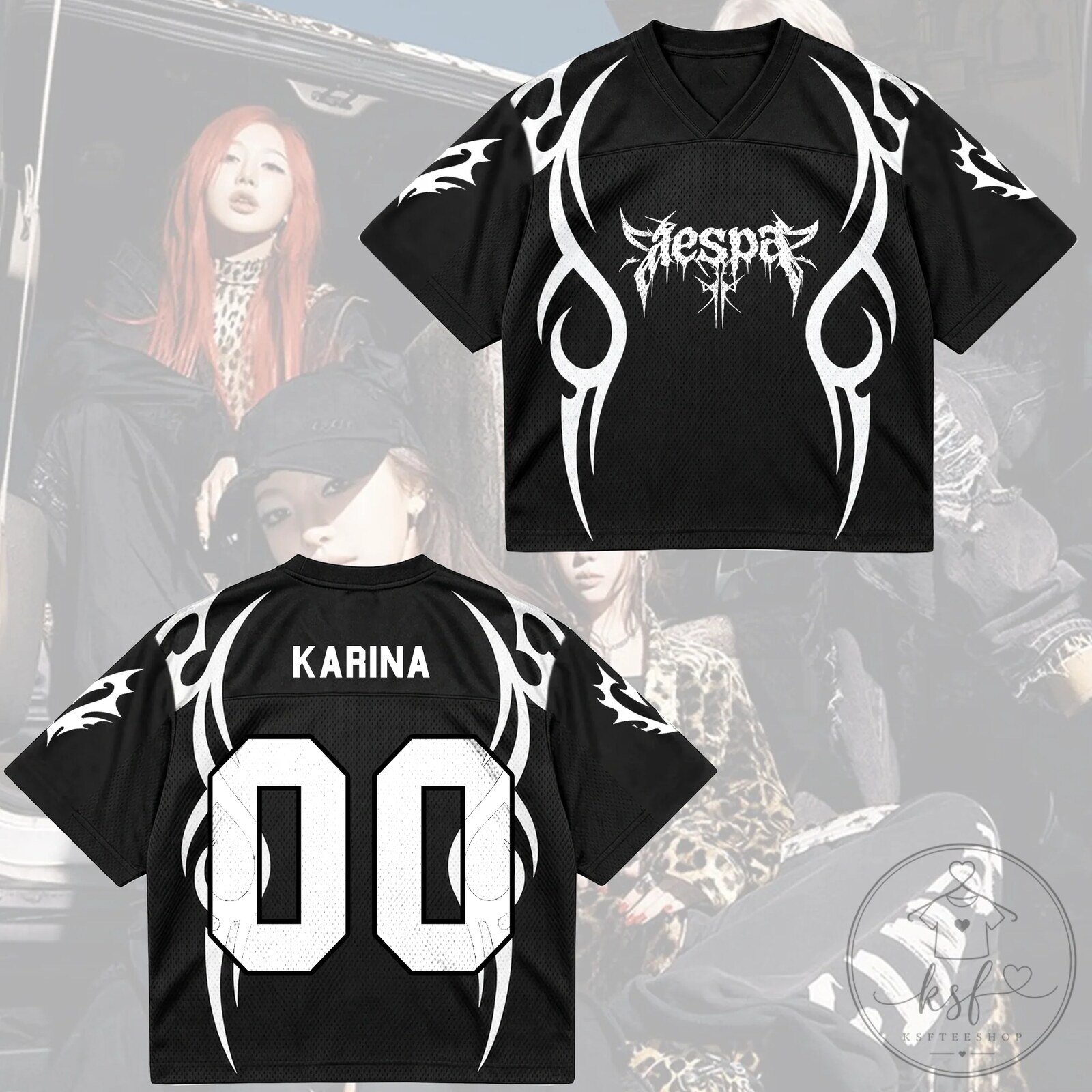 Aespa Heavy Metal Gothic Mixed Mesh Football Jersey for Fans