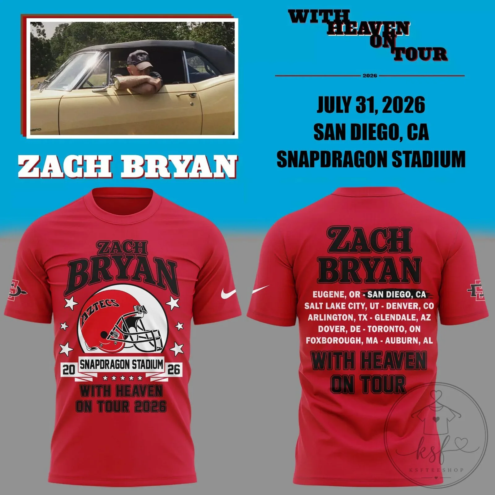 Zach Bryan Shirt San Diego State Football With Heaven On Tour 2026 T-Shirt