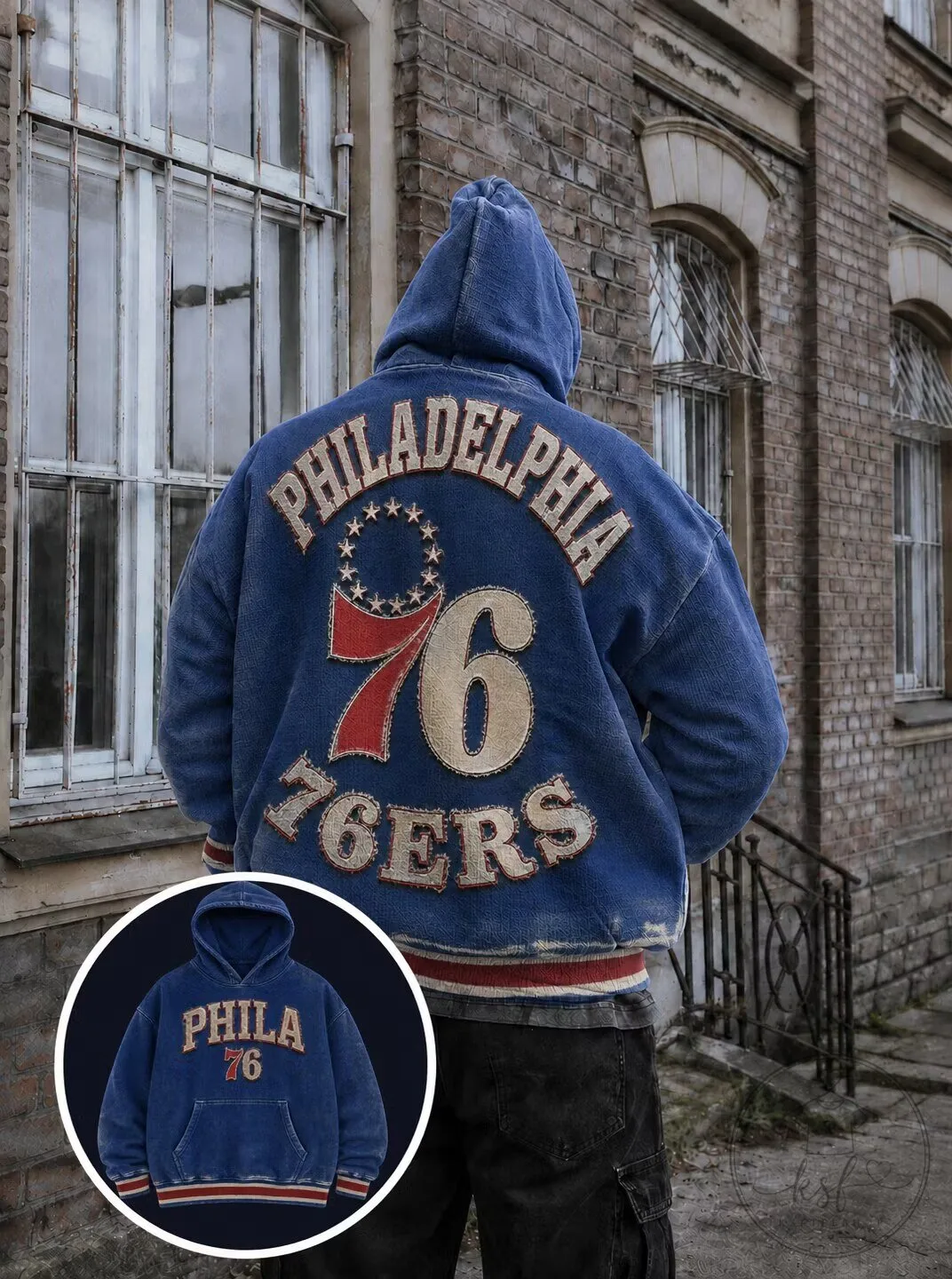 Philadelphia 76ers Vintage Distressed Embroidered Logo Hoodie