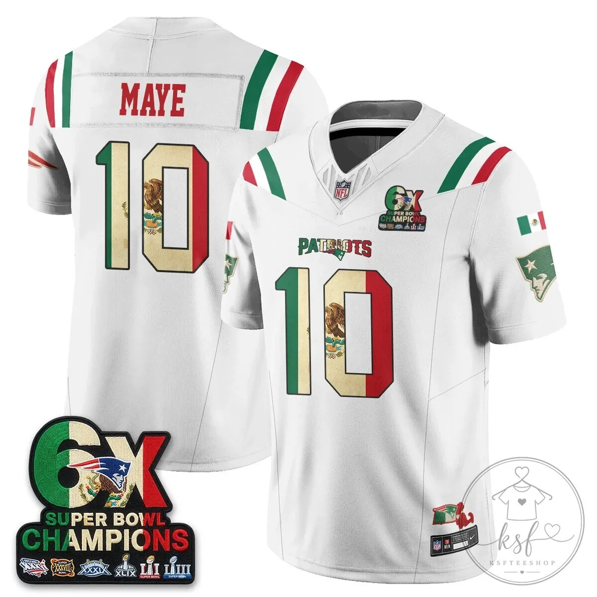 New England Patriots Drake Maye Mexico Edition Super Bowl Champions Football Jersey