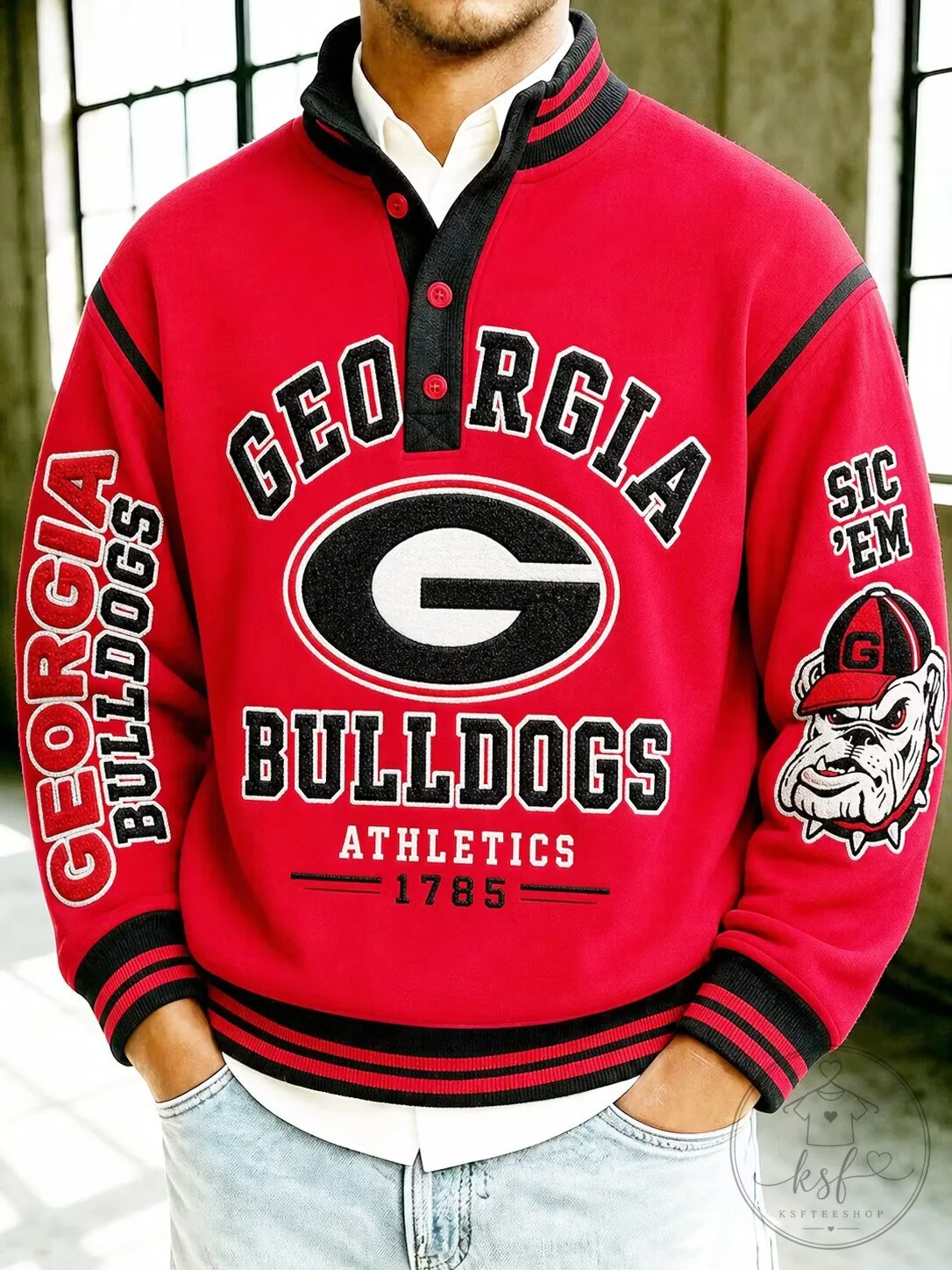 Georgia Bulldogs Quarter Zip Pullover Sweatshirt for Men