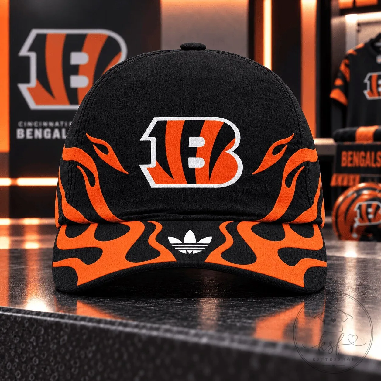 Cincinnati Bengals NFL Football Team Black and Orange Flame Design Cap Hat