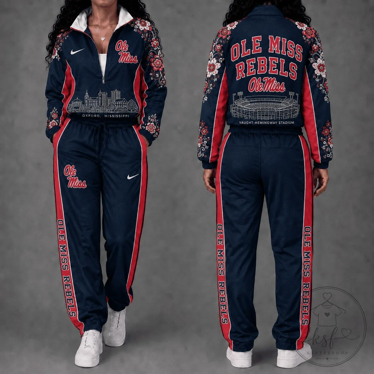 Ole Miss Rebels Floral Embroidered Oxford Mississippi Tracksuit Jacket and Pants