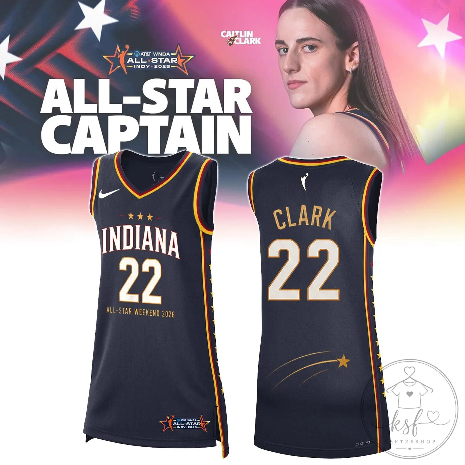 Caitlin Clark Indiana All-Star Captain WNBA Basketball Jersey