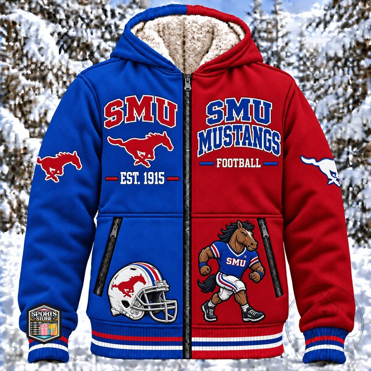 Southern Methodist University Mustangs Football Team Sherpa Lined Hoodie