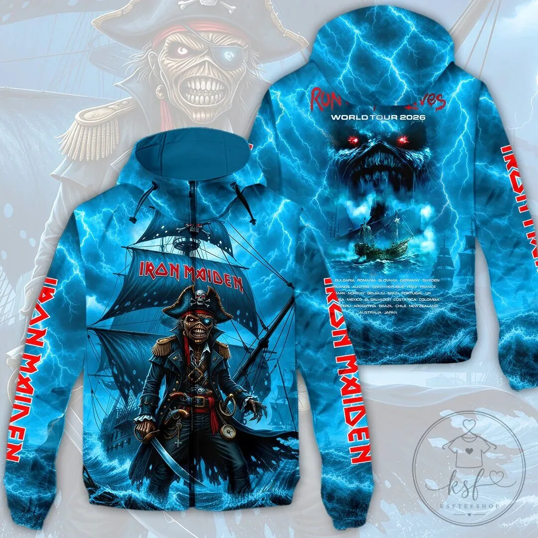 Iron Maiden 2026 World Tour Pirate Eddie The Trooper Full Zip Hoodie