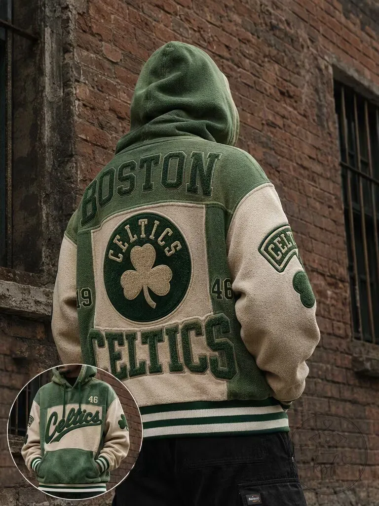 Boston Celtics Vintage Green and Cream Varsity Hooded Jacket