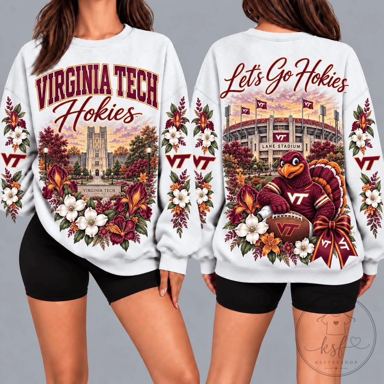 Virginia Tech Hokies Football Game Day Floral White Sweatshirt