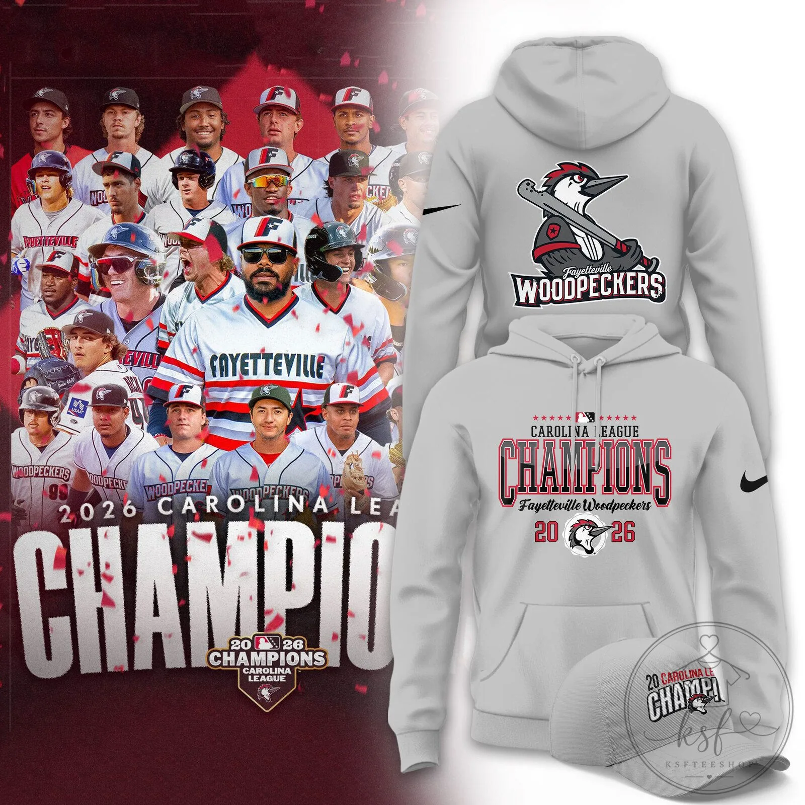 2026 Carolina League Champions Hoodie for Fayetteville Woodpeckers Fans