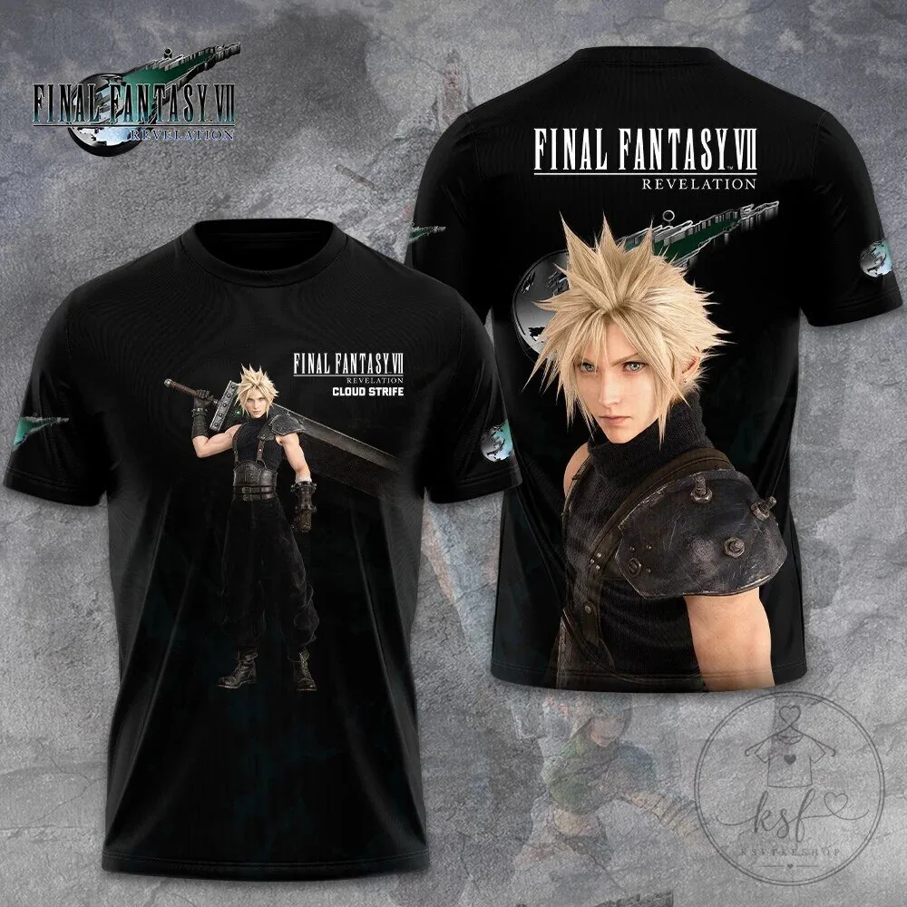 Final Fantasy VII Revelation Cloud Strife Black Graphic Print T-Shirt
