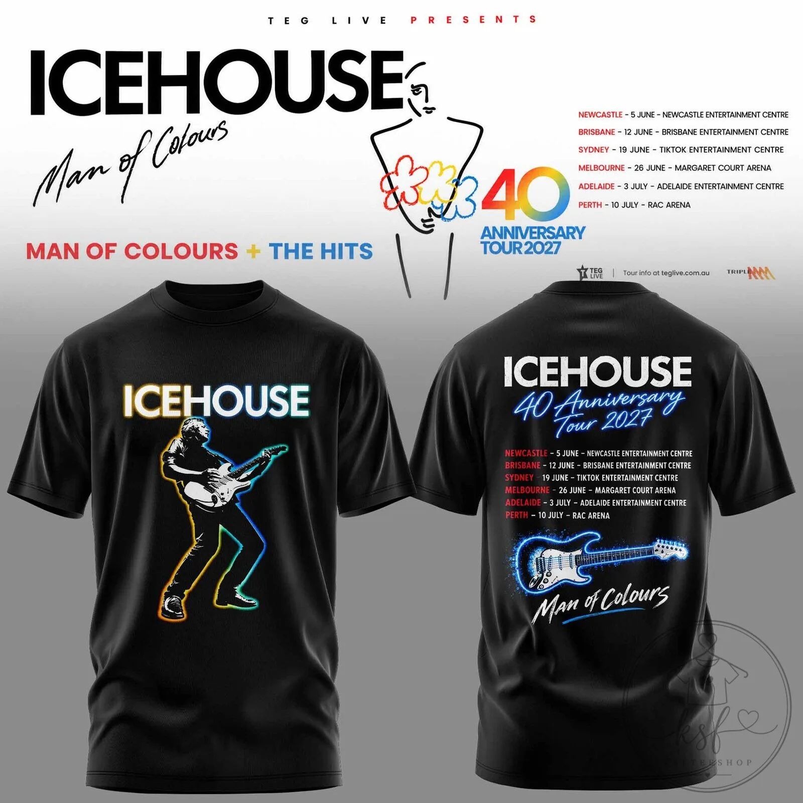 Icehouse Man of Colours 40th Anniversary Tour 2027 Concert T-Shirt