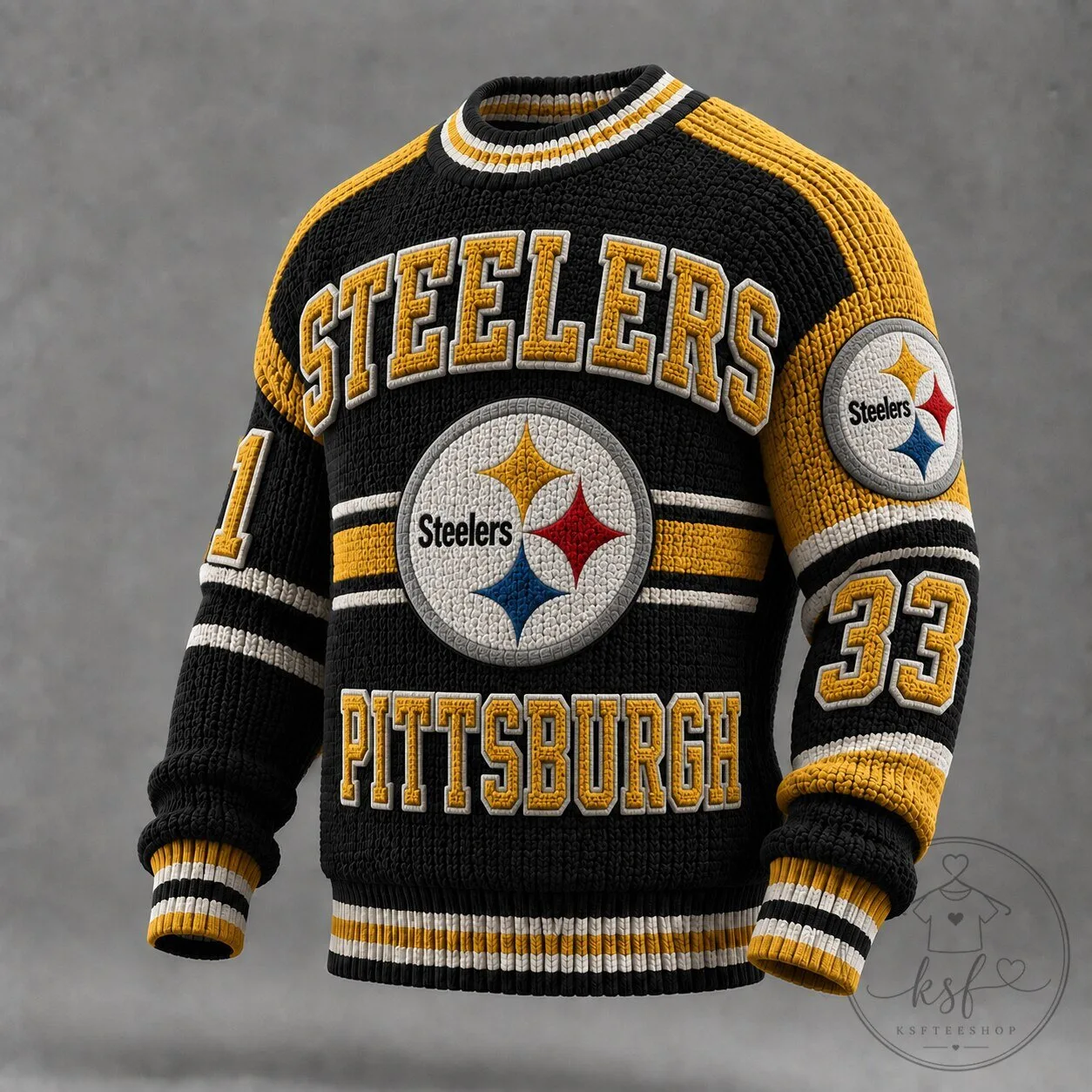 Pittsburgh Steelers Football Team Black and Gold Knit Sweater