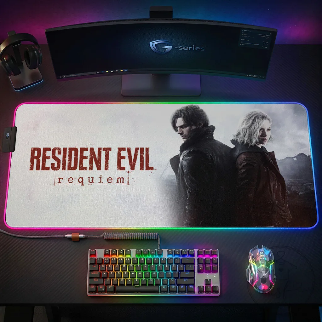 Resident Evil Requiem Gaming Desk Mat, Custom LED Light Up Mouse Pad