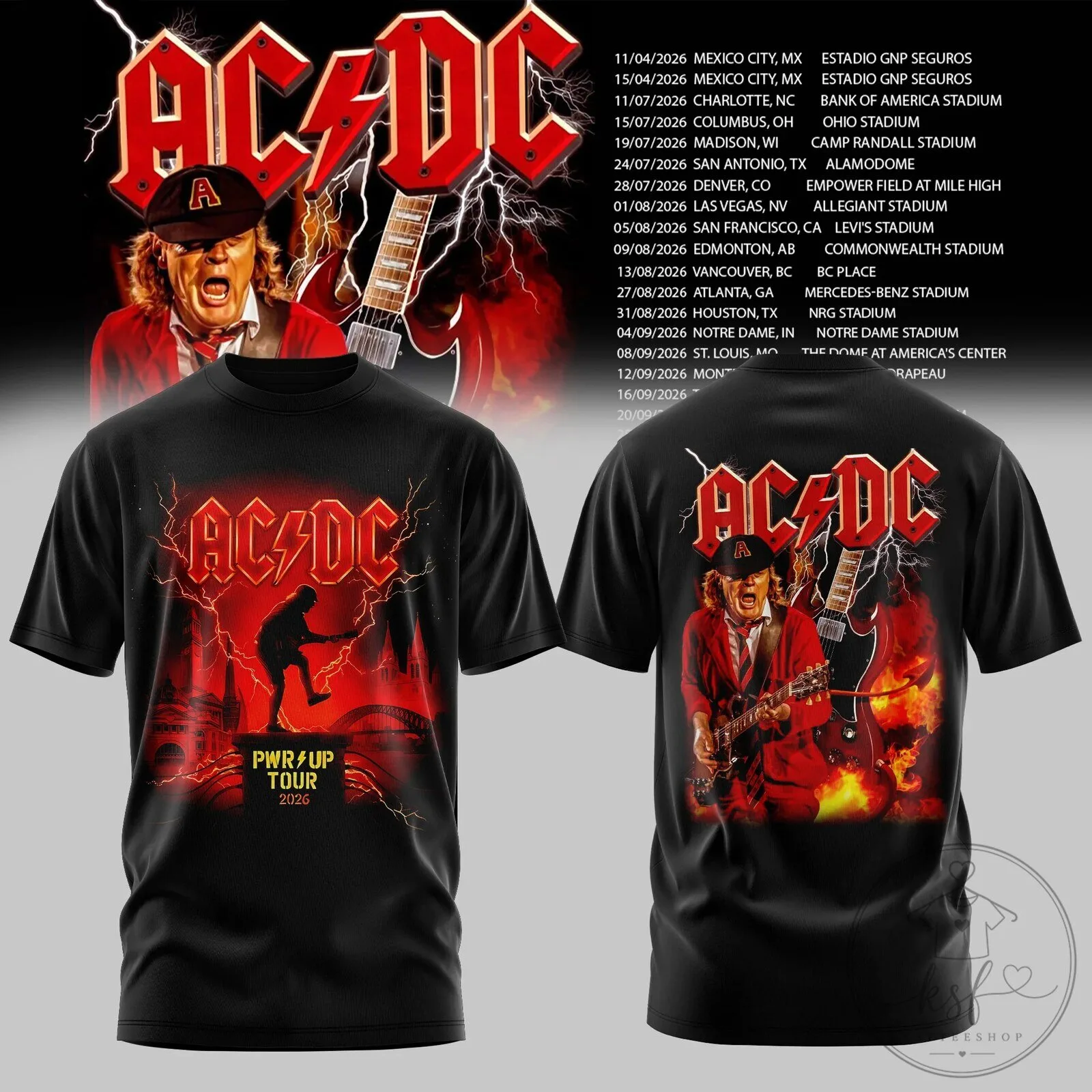 AC/DC Power Up Tour 2026 Concert Dates Graphic T-Shirt Here We Go
