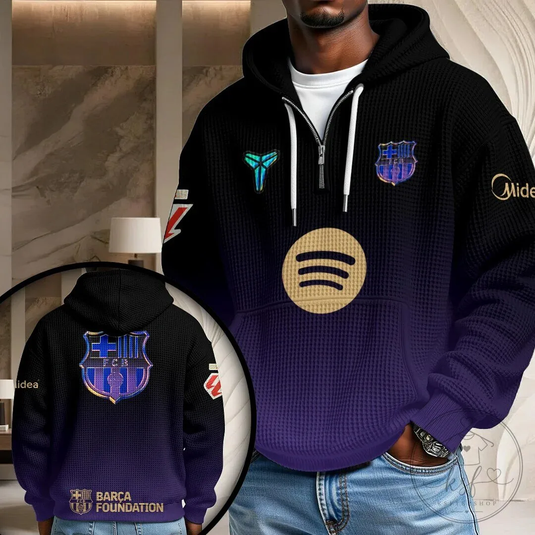 FC Barcelona Gradient Black and Purple Waffle Knit Hoodie
