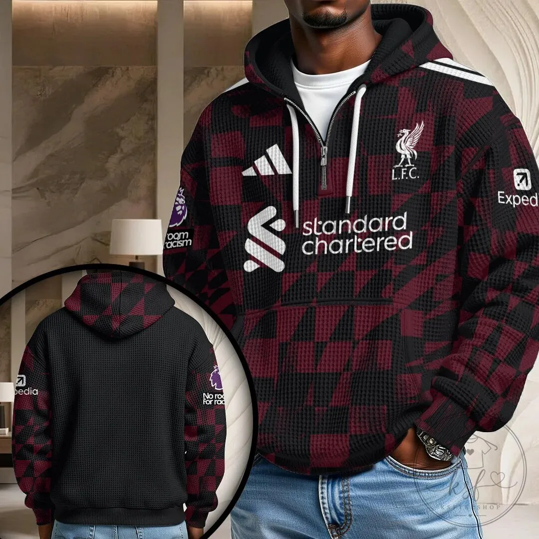 Liverpool Football Club Red Black Diamond Pattern Zipper Hoodie