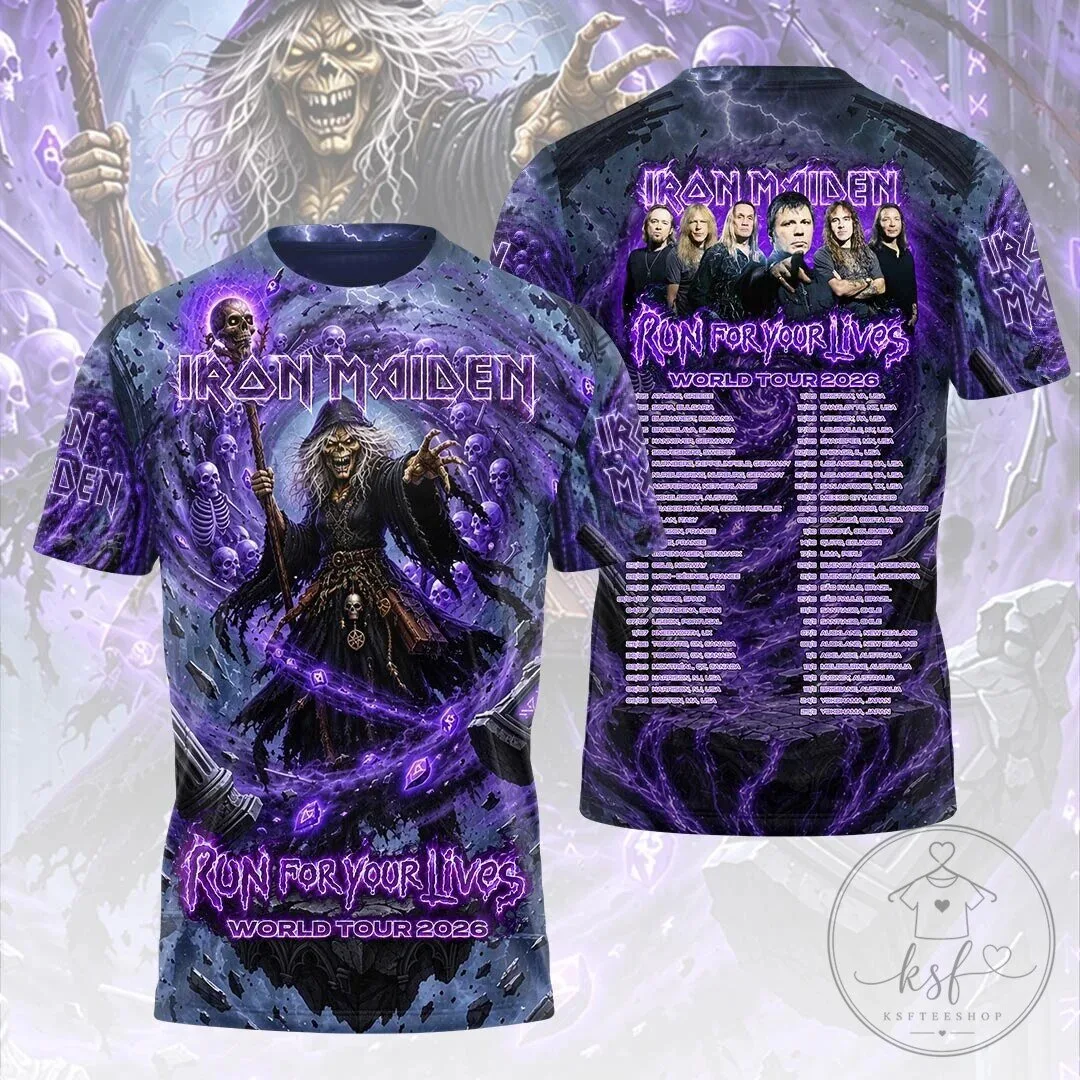 Graphic Print T-Shirt - Iron Maiden's Run For Your Lives World Tour 2026 Edition