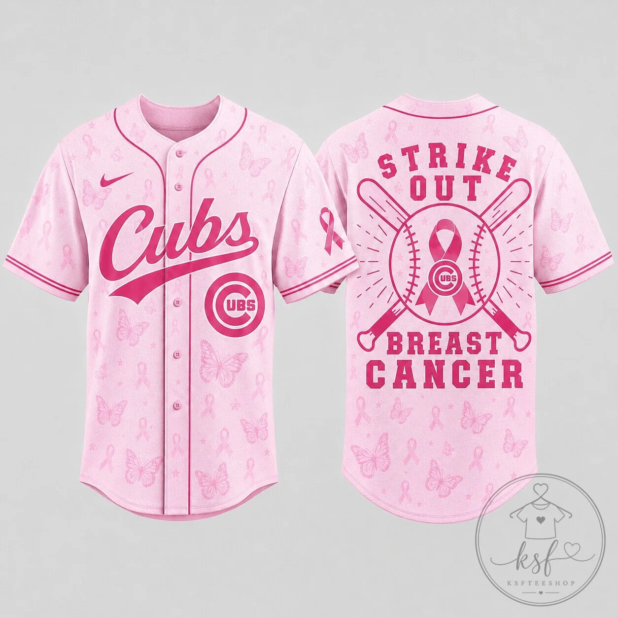Chicago Cubs Baseball Pink Ribbon Breast Cancer Awareness Premium Baseball Jersey 2 Chicago Cubs Baseball Pink Ribbon Breast Cancer Awareness Premium Baseball Jersey