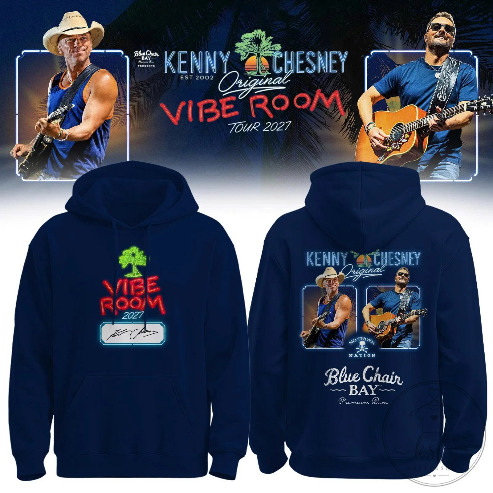 Kenny Chesney Original Vibe Room Tour 2027 Concert Navy Blue Hoodie