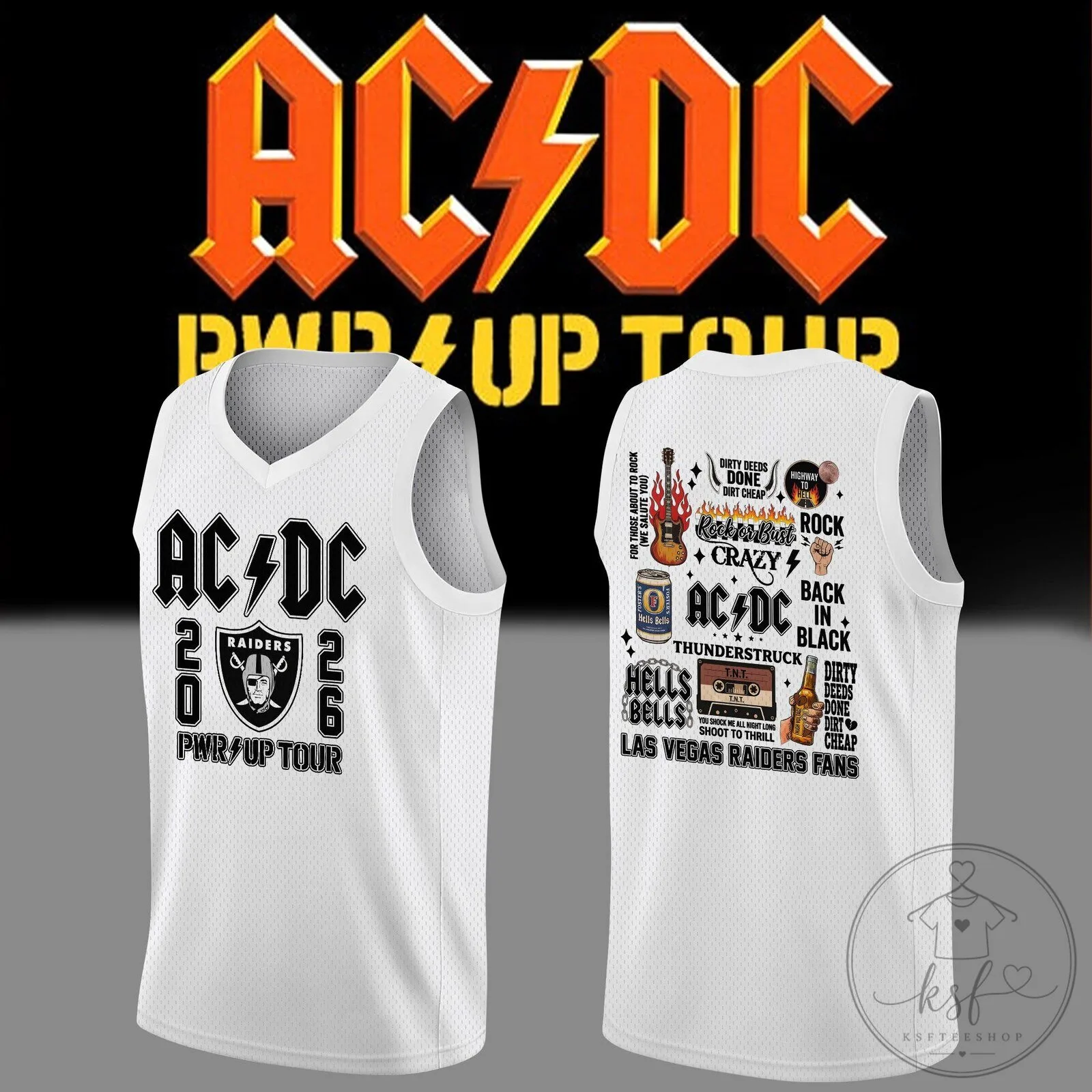 AC/DC Las Vegas Raiders Power Up Tour 2026 Rock and Roll Football Jersey