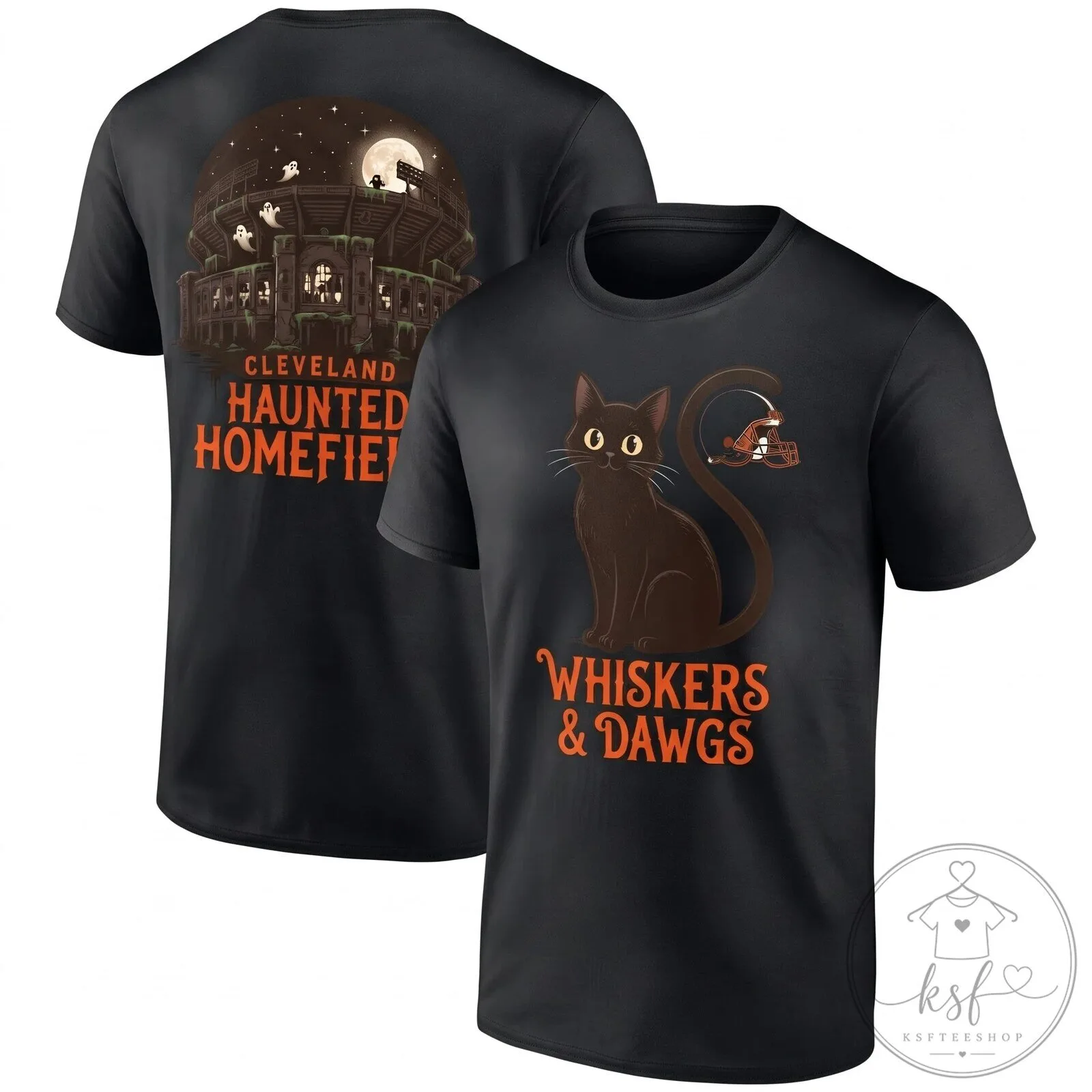 Cleveland Browns Halloween Whiskers And Dawgs T-Shirt