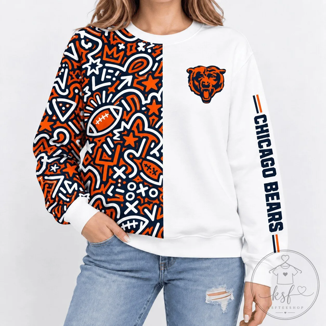 Chicago Bears NFL Pop Art Doodle Football Team Fan Crewneck Sweatshirt